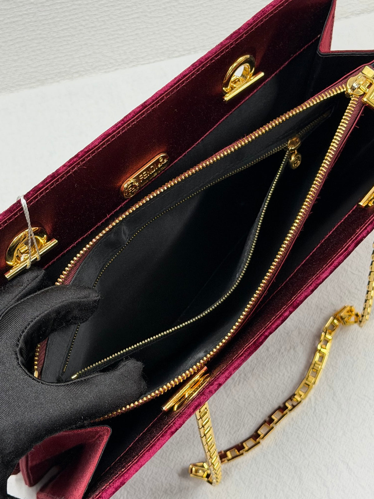 FENDI Velvet Rectangular Flap Chain Shoulder Bag