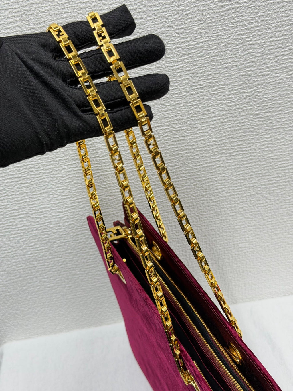 FENDI Velvet Rectangular Flap Chain Shoulder Bag