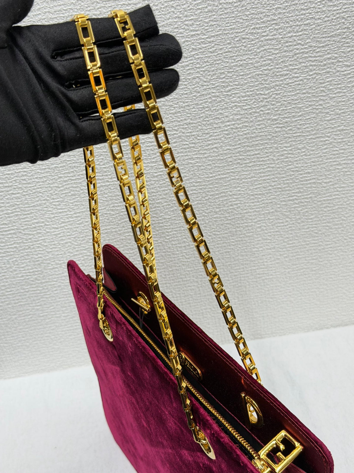 FENDI Velvet Rectangular Flap Chain Shoulder Bag