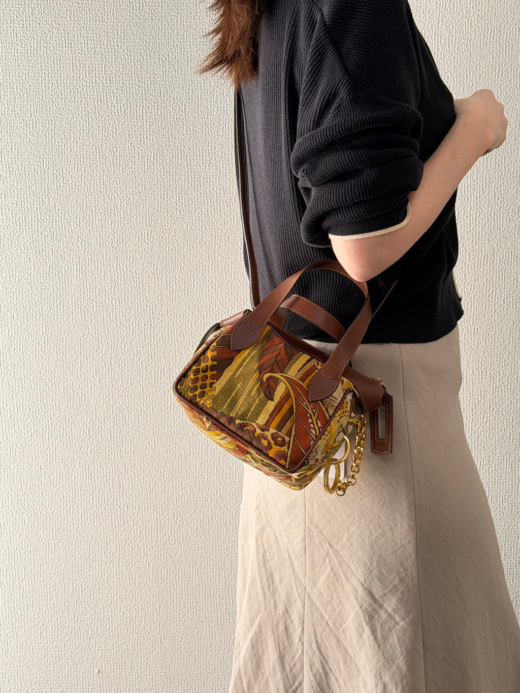 Salvatore Ferragamo  Leaf Print Canvas & Leather Frame Bag