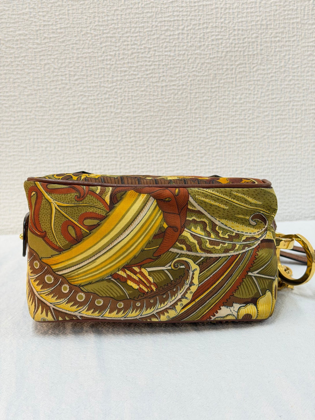 Salvatore Ferragamo  Leaf Print Canvas & Leather Frame Bag