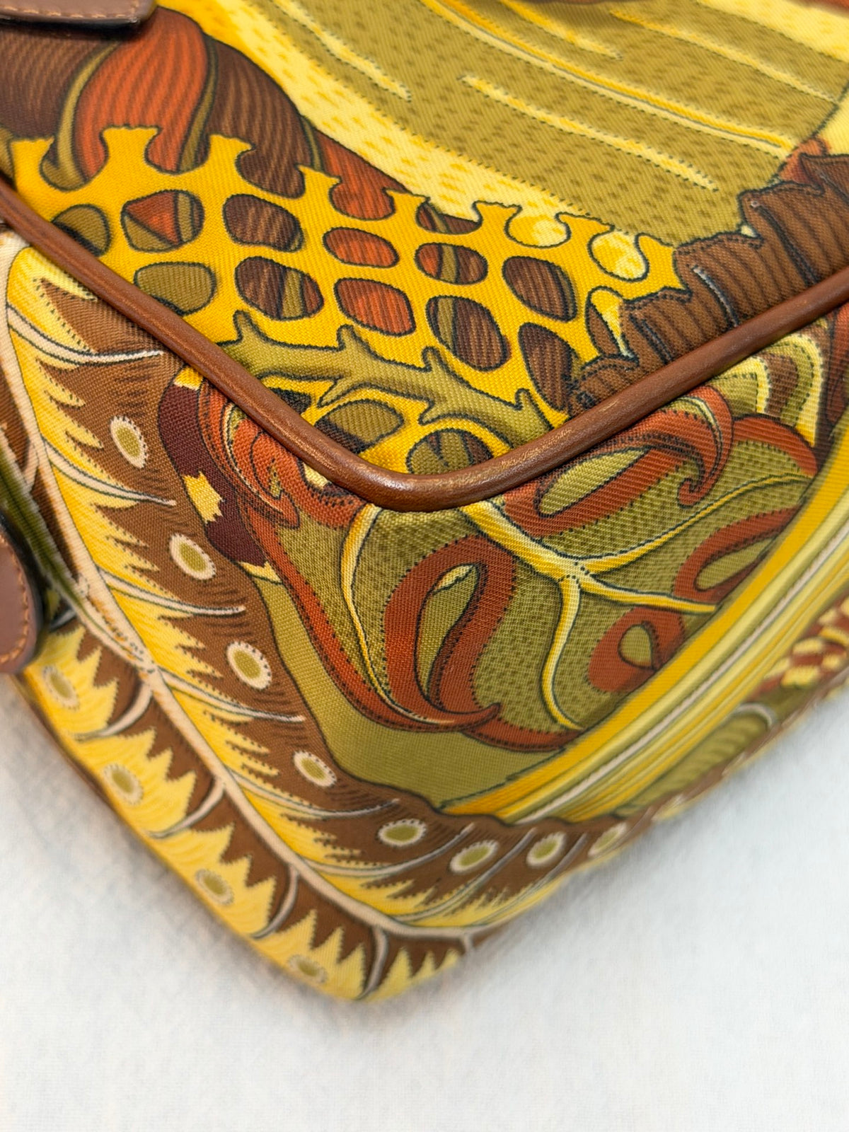 Salvatore Ferragamo  Leaf Print Canvas & Leather Frame Bag