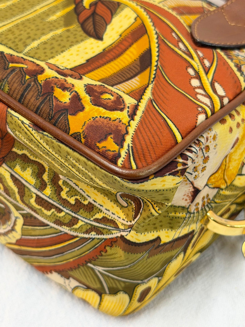 Salvatore Ferragamo  Leaf Print Canvas & Leather Frame Bag