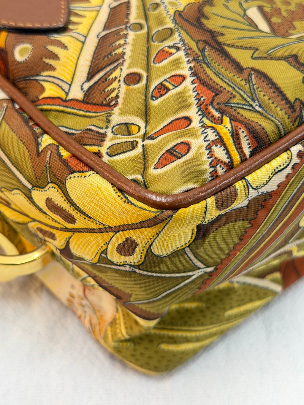 Salvatore Ferragamo  Leaf Print Canvas & Leather Frame Bag