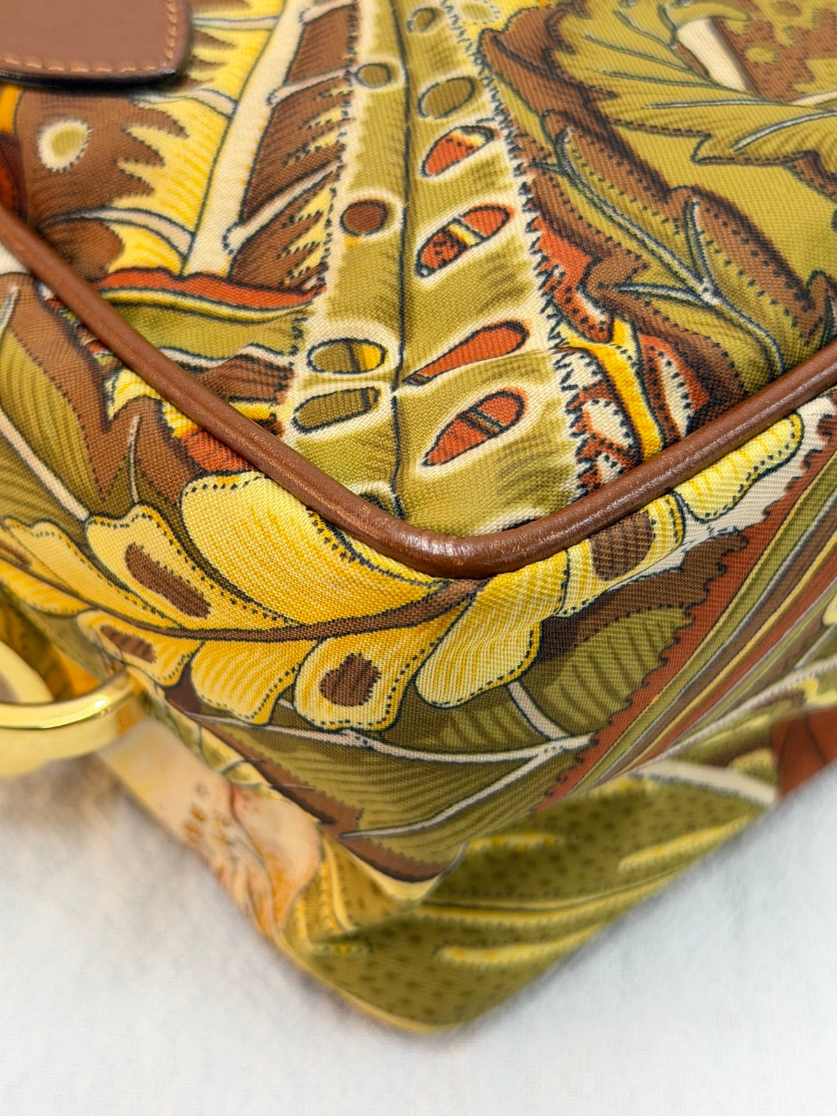 Salvatore Ferragamo  Leaf Print Canvas & Leather Frame Bag