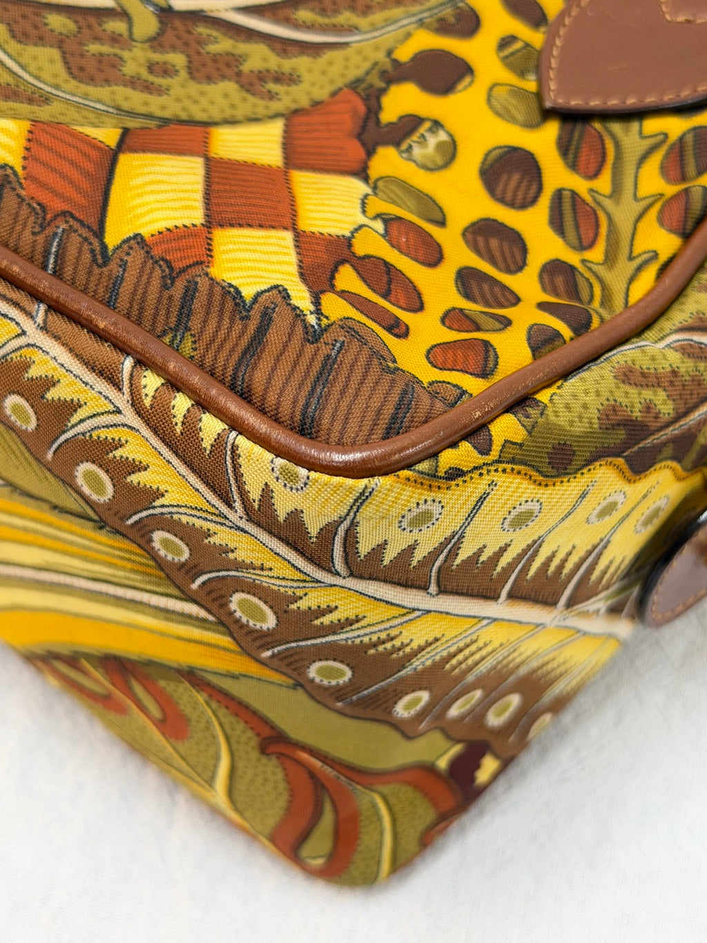 Salvatore Ferragamo  Leaf Print Canvas & Leather Frame Bag