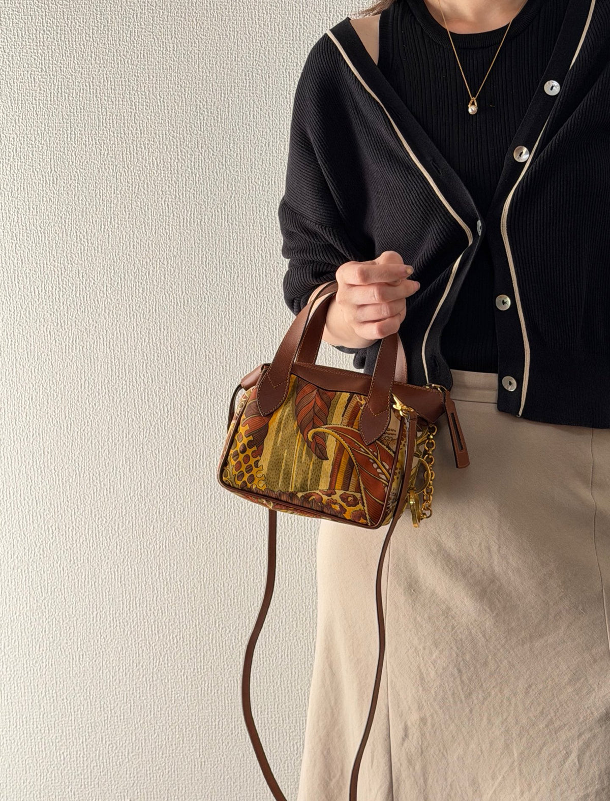Salvatore Ferragamo  Leaf Print Canvas & Leather Frame Bag