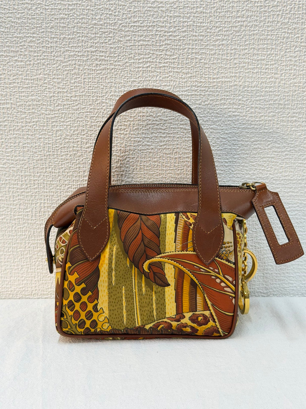 Salvatore Ferragamo  Leaf Print Canvas & Leather Frame Bag