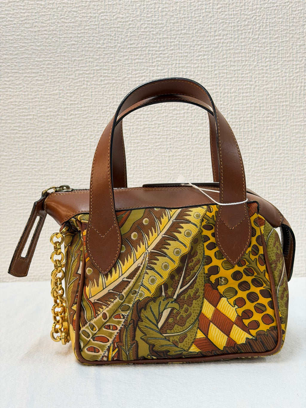Salvatore Ferragamo  Leaf Print Canvas & Leather Frame Bag