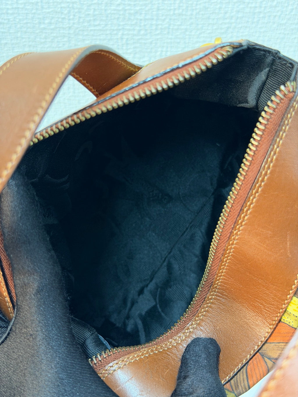 Salvatore Ferragamo  Leaf Print Canvas & Leather Frame Bag