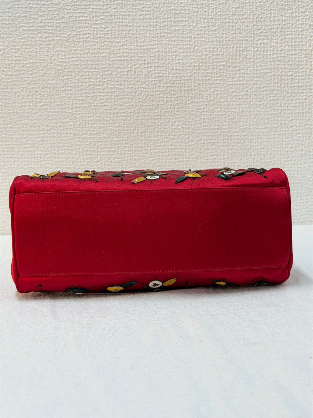 PRADA  Rosso Silk Satin Sequined Bowling Bag