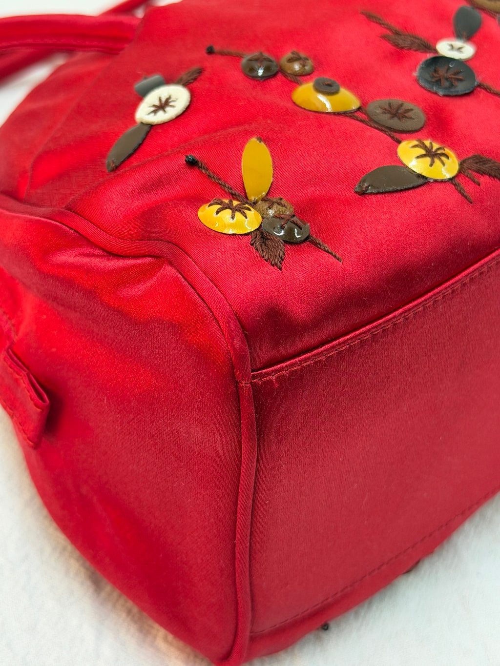 PRADA  Rosso Silk Satin Sequined Bowling Bag