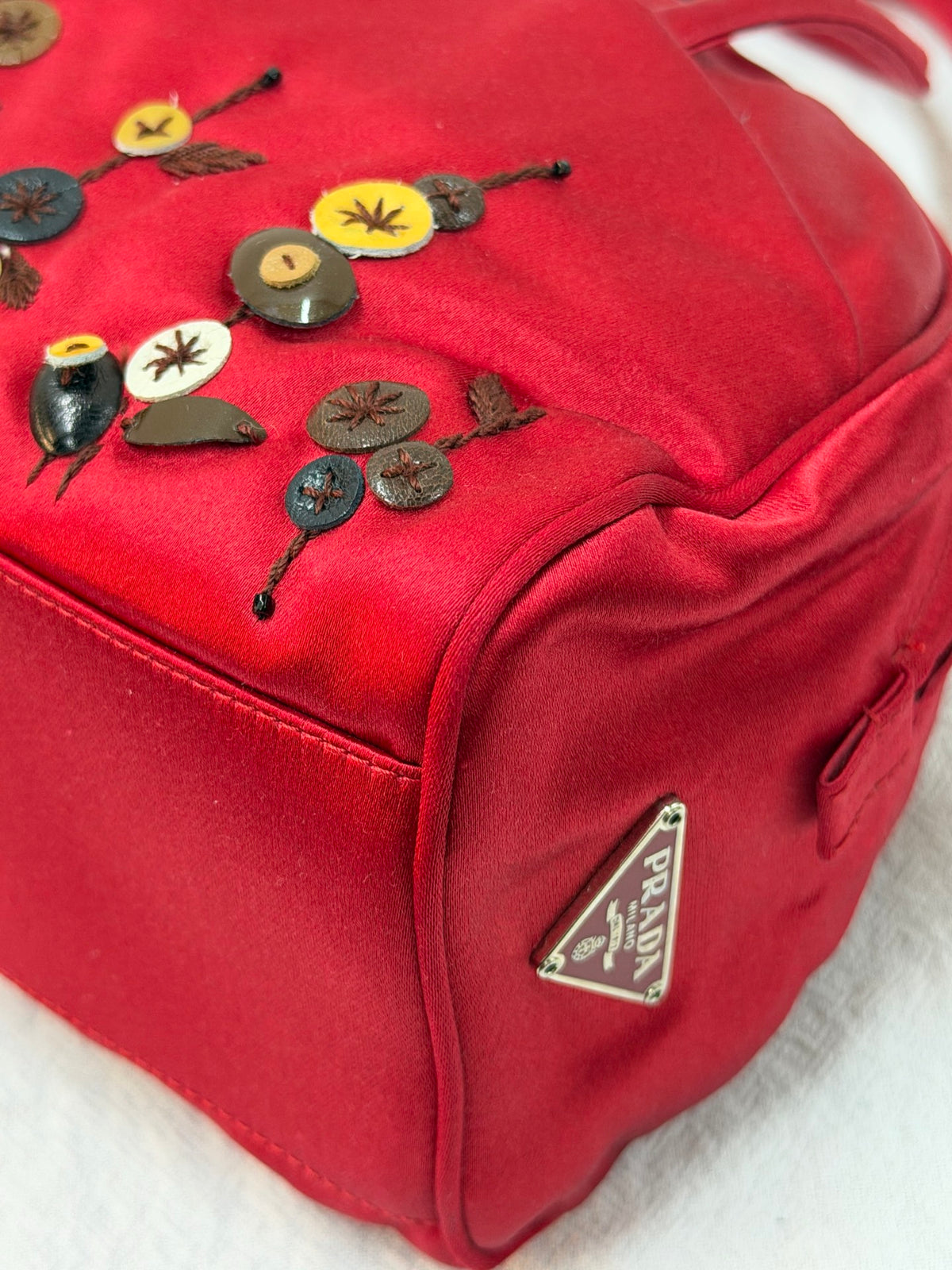 PRADA  Rosso Silk Satin Sequined Bowling Bag
