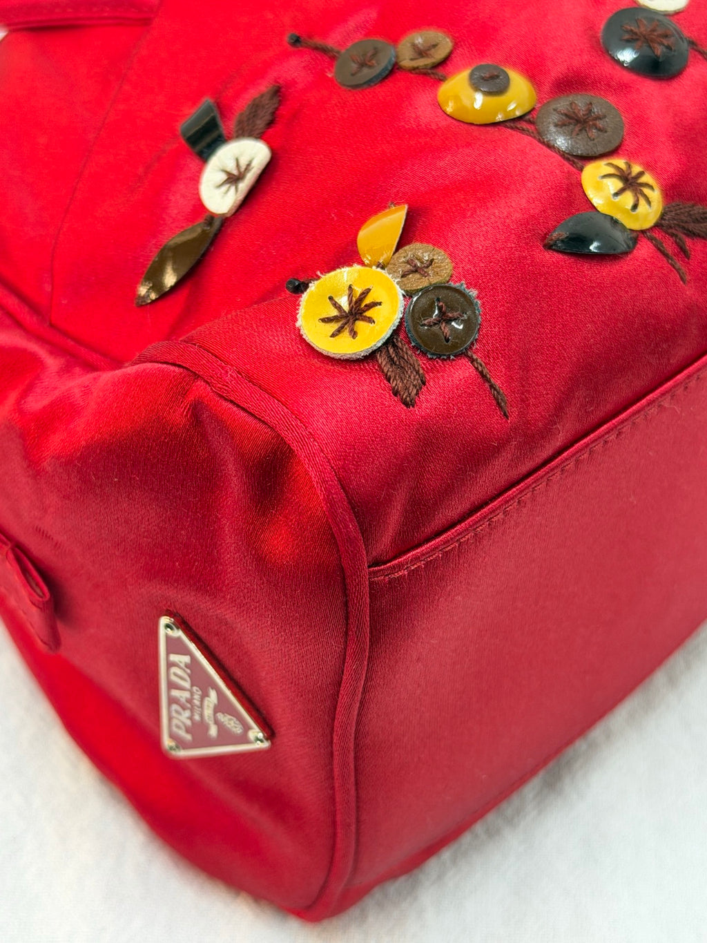 PRADA  Rosso Silk Satin Sequined Bowling Bag