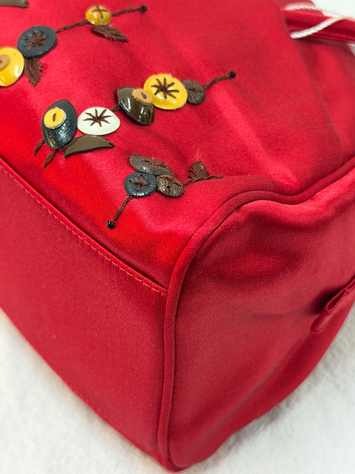 PRADA  Rosso Silk Satin Sequined Bowling Bag