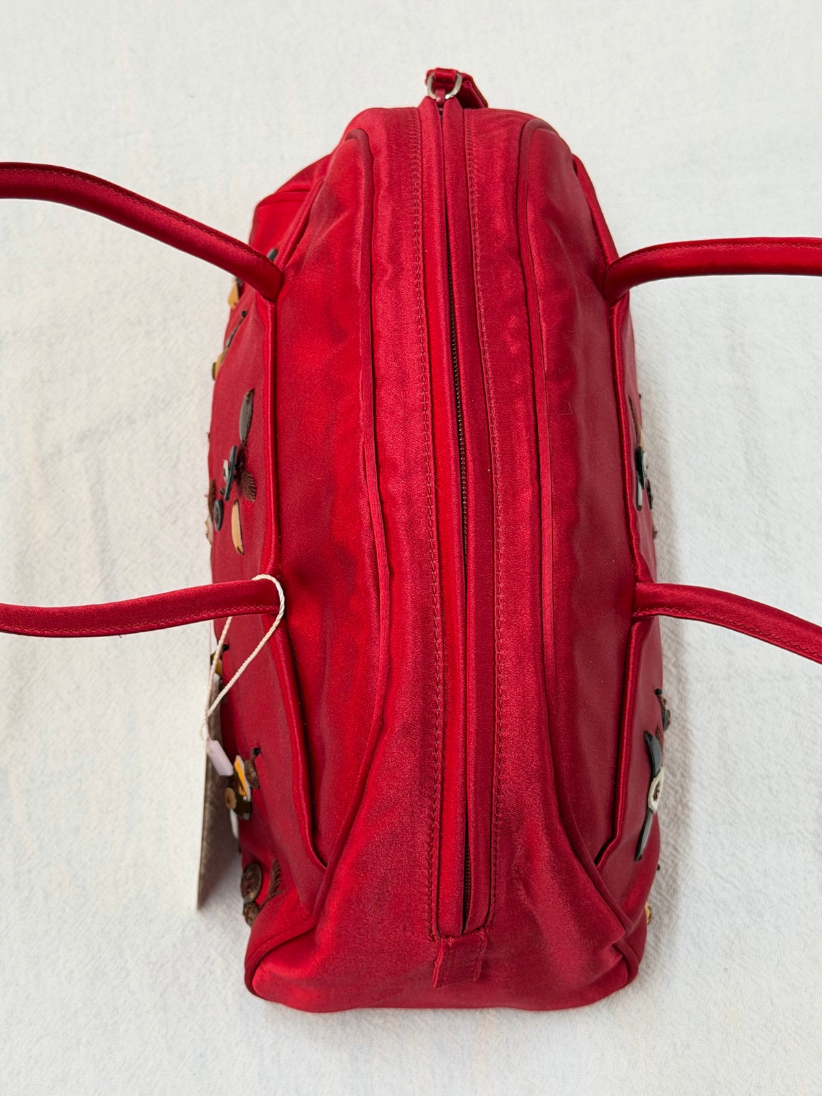 PRADA  Rosso Silk Satin Sequined Bowling Bag