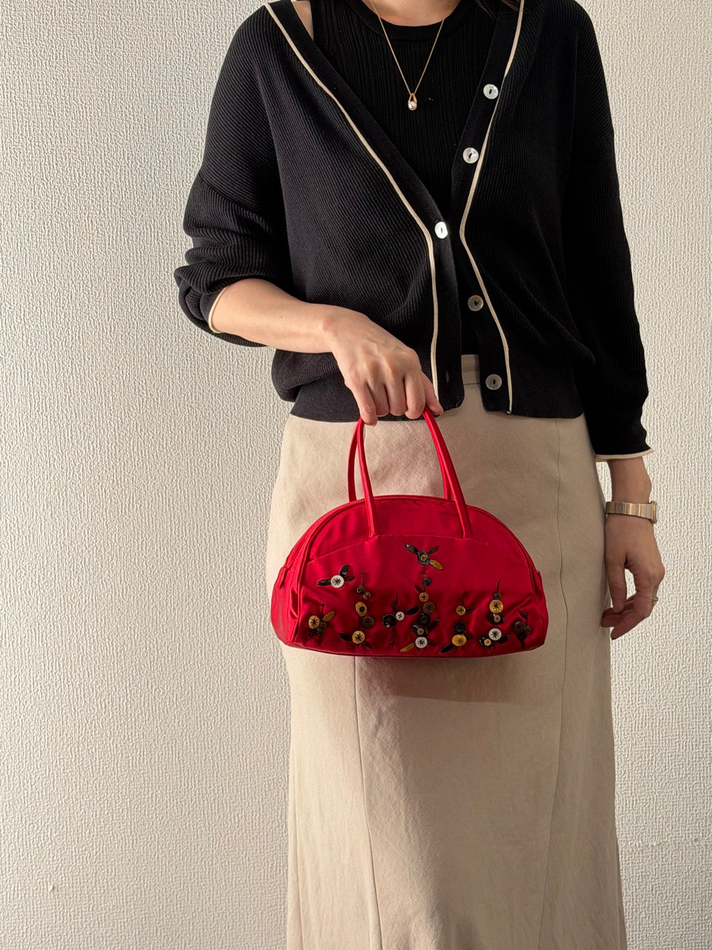 PRADA  Rosso Silk Satin Sequined Bowling Bag