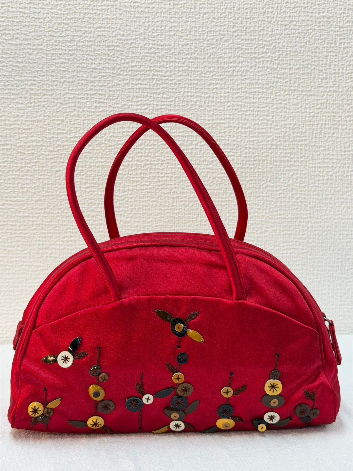 PRADA  Rosso Silk Satin Sequined Bowling Bag