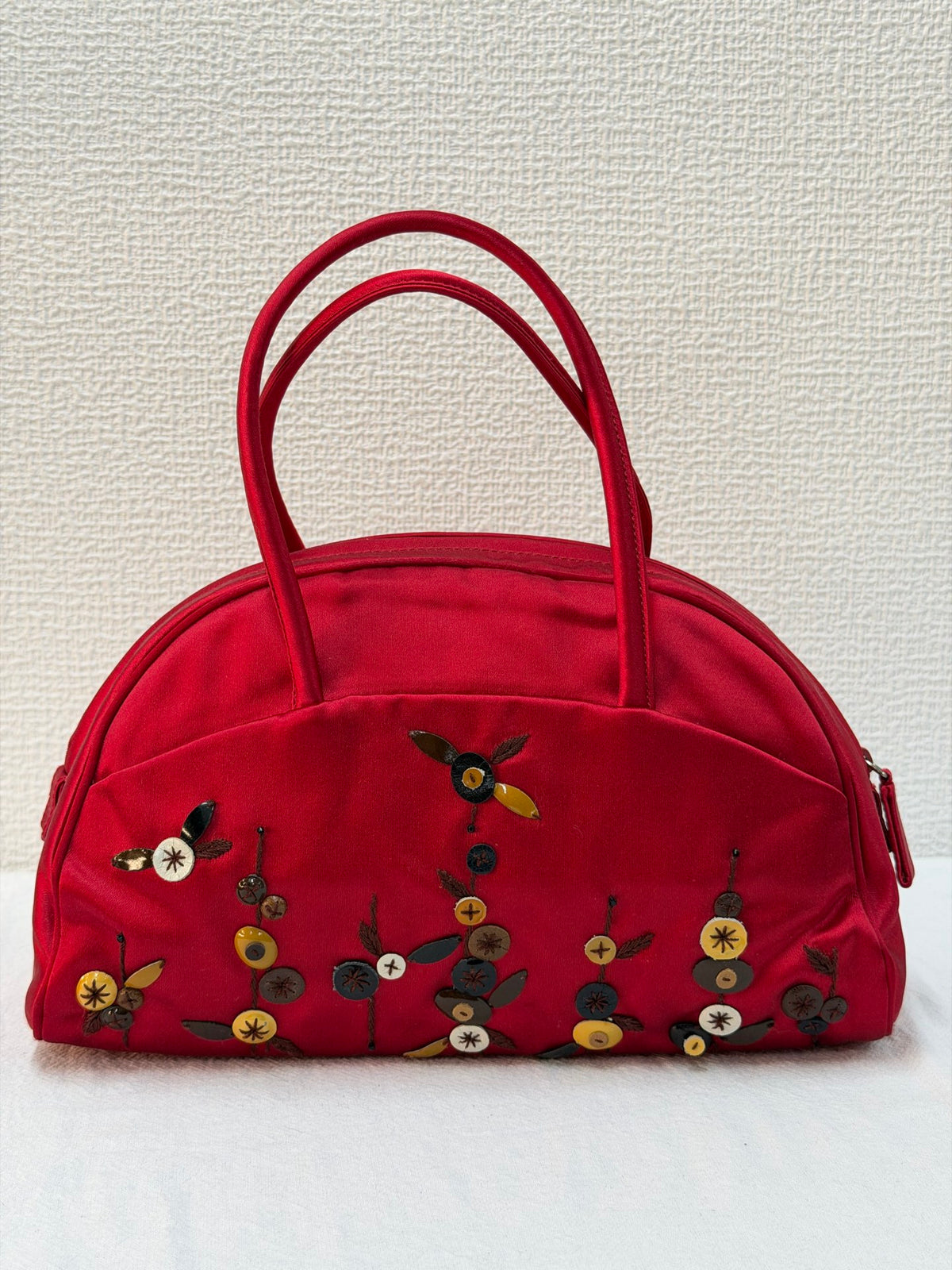 PRADA  Rosso Silk Satin Sequined Bowling Bag