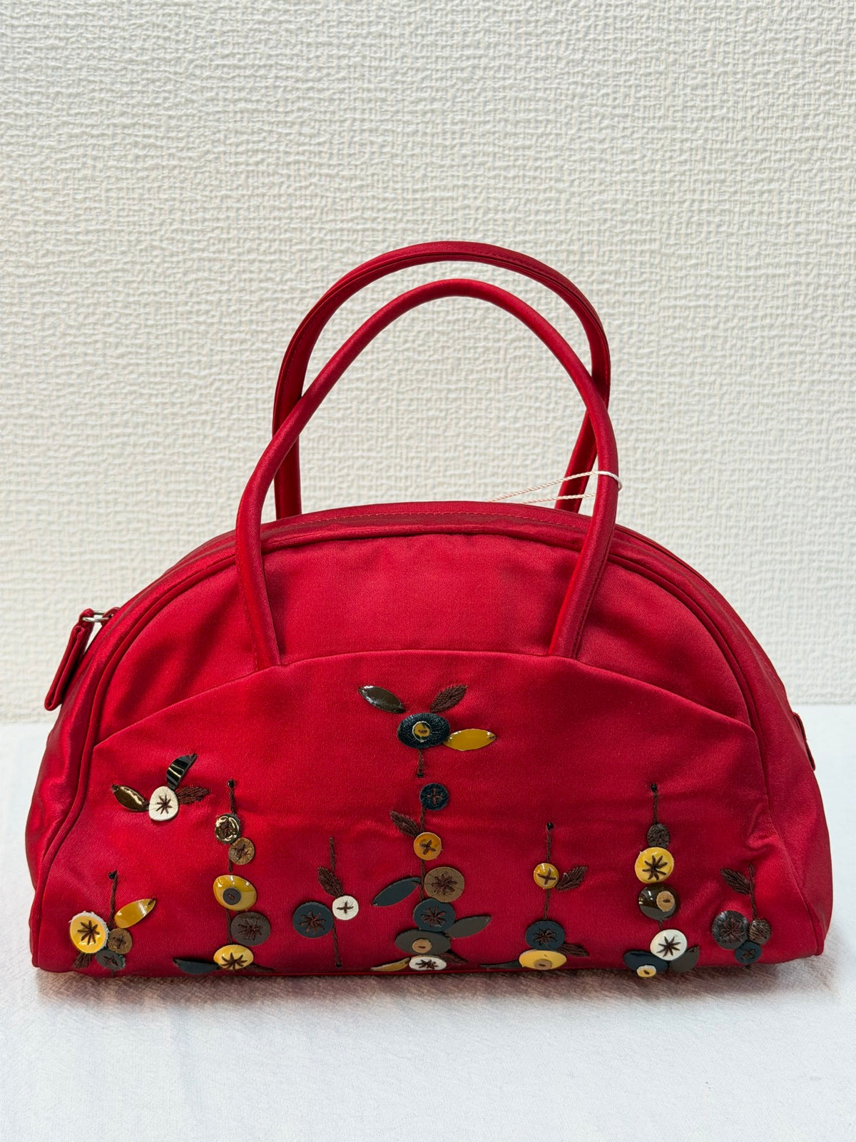 PRADA  Rosso Silk Satin Sequined Bowling Bag