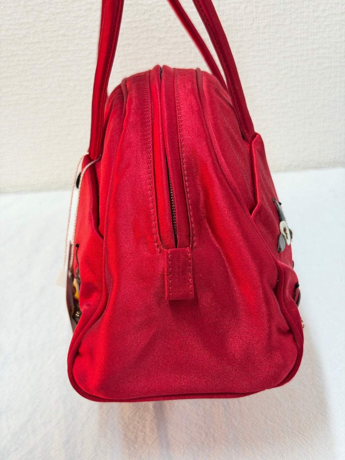 PRADA  Rosso Silk Satin Sequined Bowling Bag