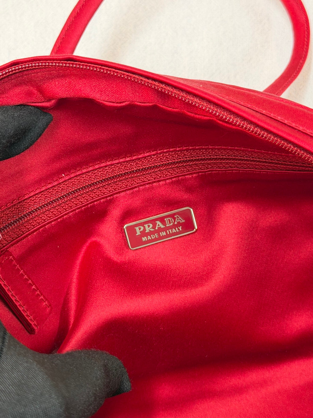 PRADA  Rosso Silk Satin Sequined Bowling Bag