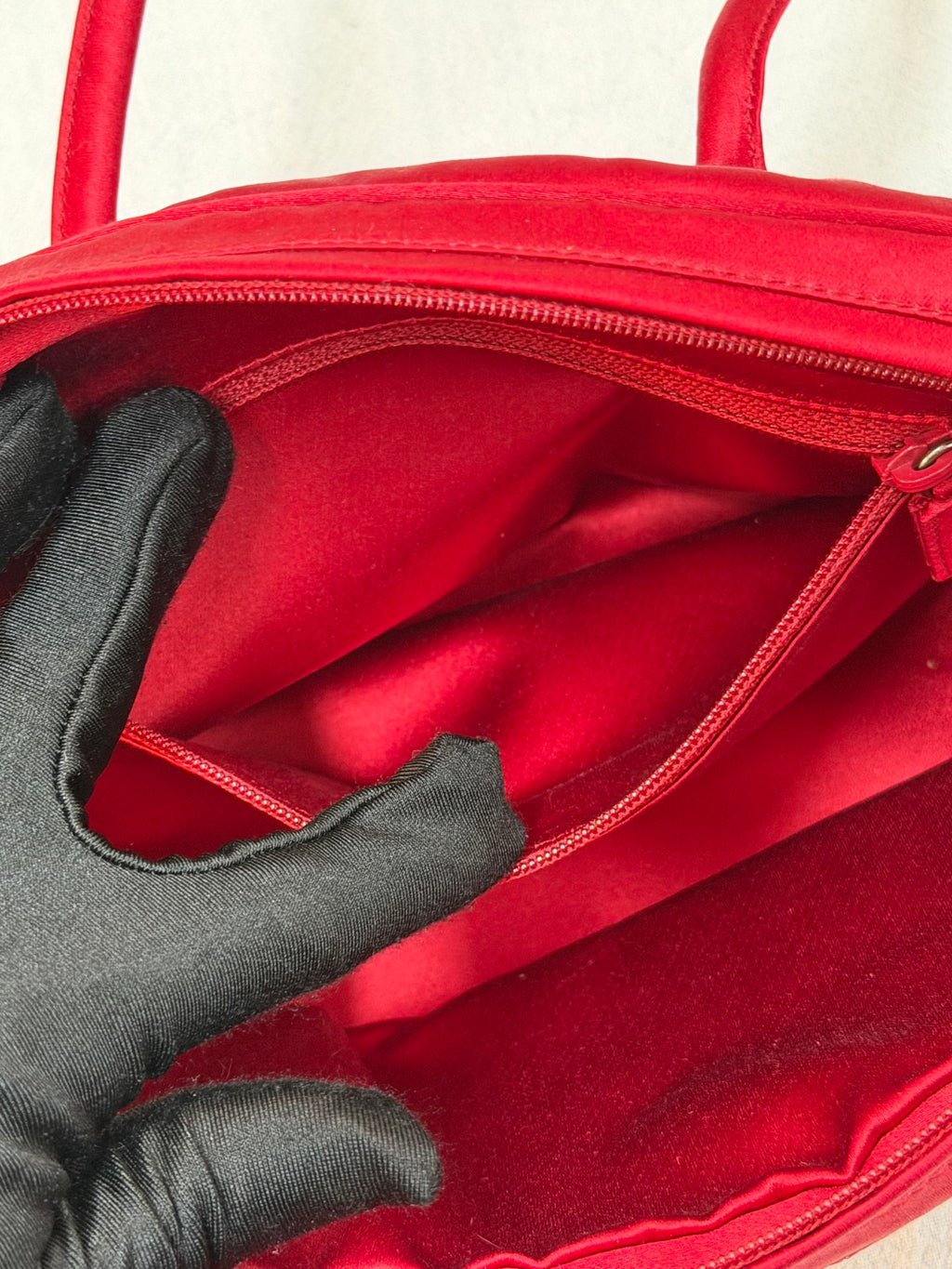 PRADA  Rosso Silk Satin Sequined Bowling Bag