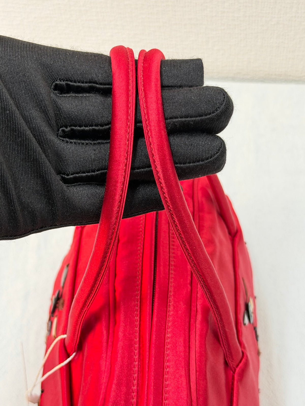 PRADA  Rosso Silk Satin Sequined Bowling Bag