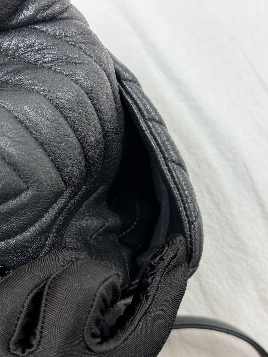 CHANEL Caviar Skin Chevron Drawstring Backpack / Bucket Bag