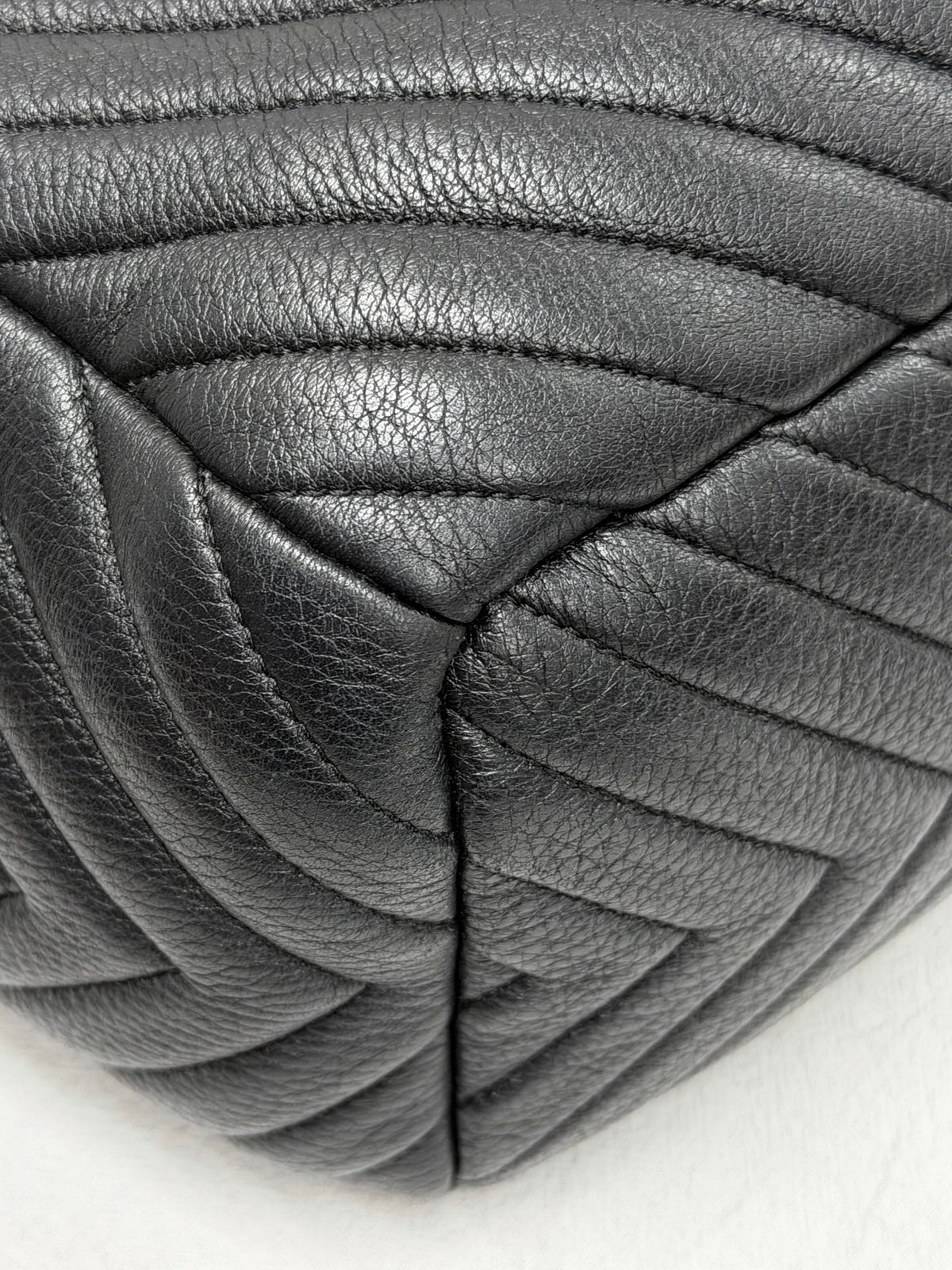 CHANEL Caviar Skin Chevron Drawstring Backpack / Bucket Bag
