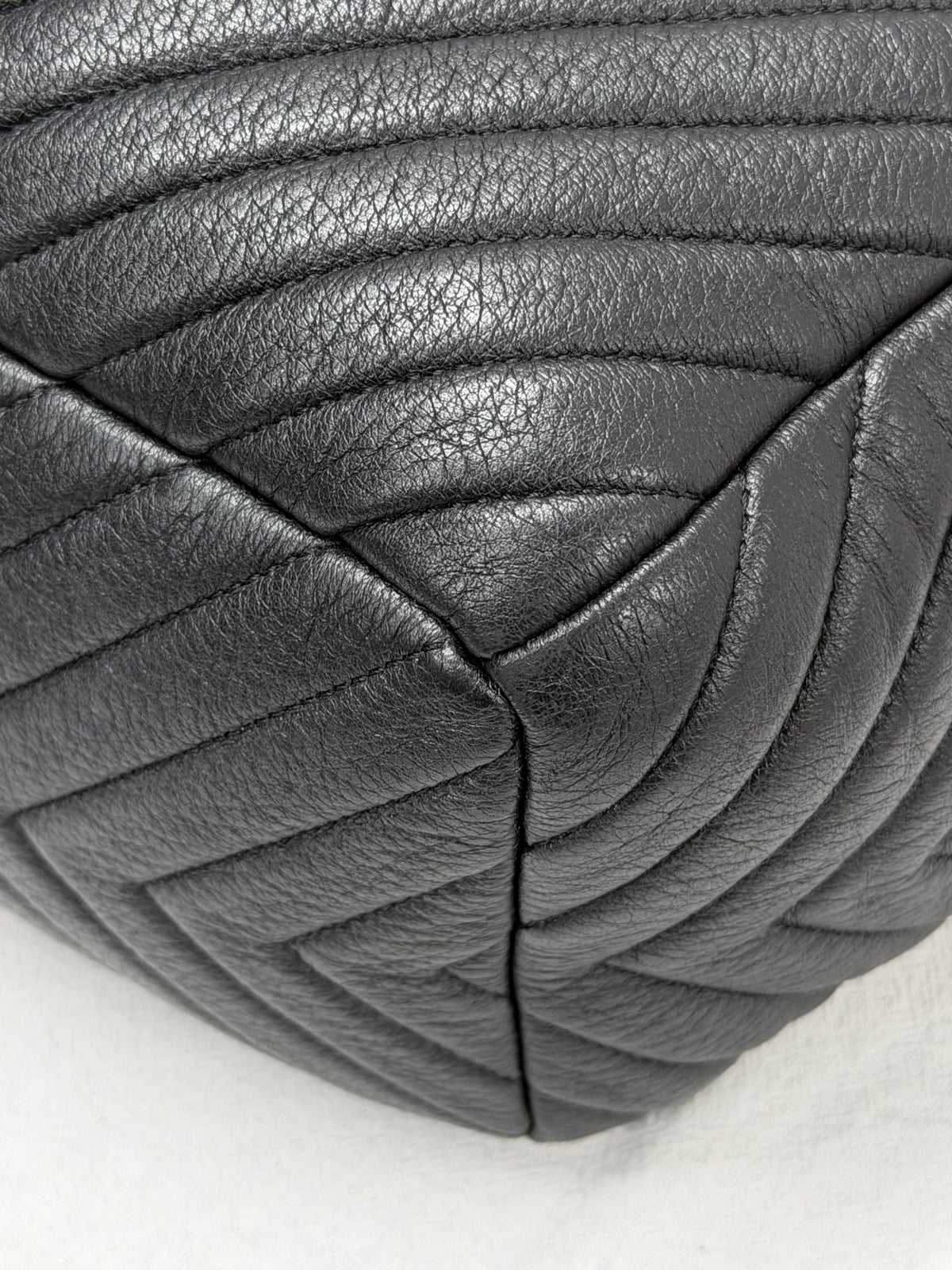 CHANEL Caviar Skin Chevron Drawstring Backpack / Bucket Bag