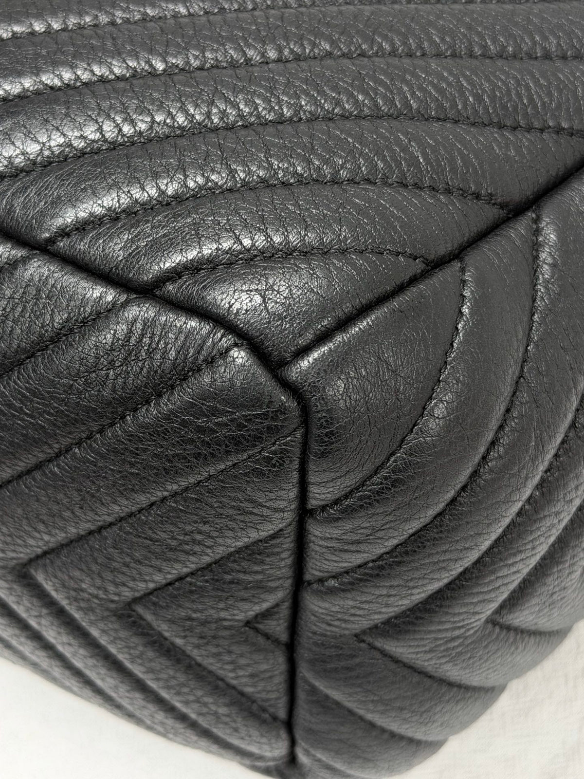 CHANEL Caviar Skin Chevron Drawstring Backpack / Bucket Bag