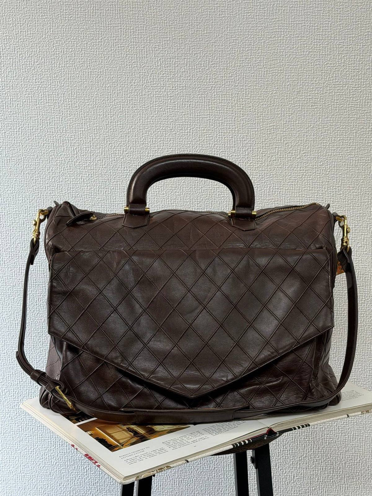 CHANEL Quilted Lambskin Top Handle Duffle Bag