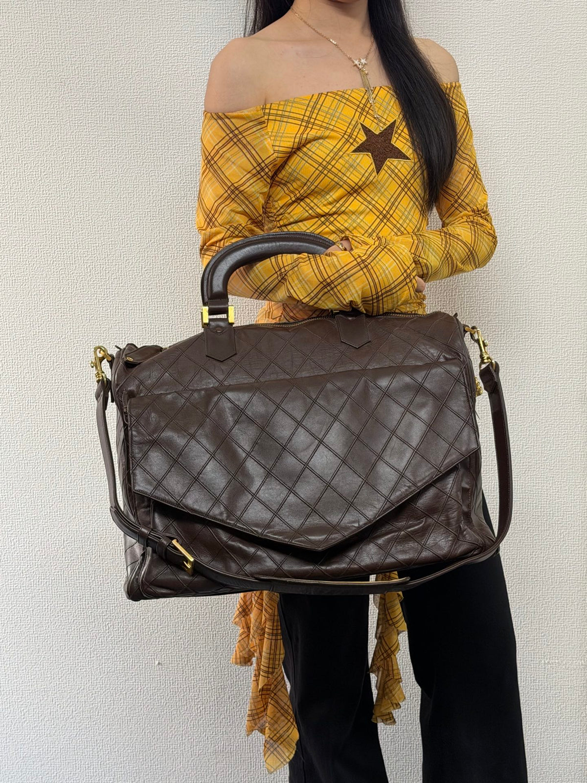 CHANEL Quilted Lambskin Top Handle Duffle Bag