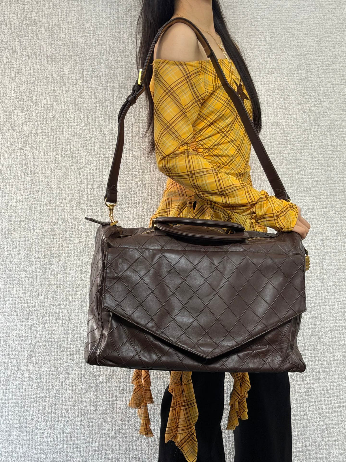 CHANEL Quilted Lambskin Top Handle Duffle Bag