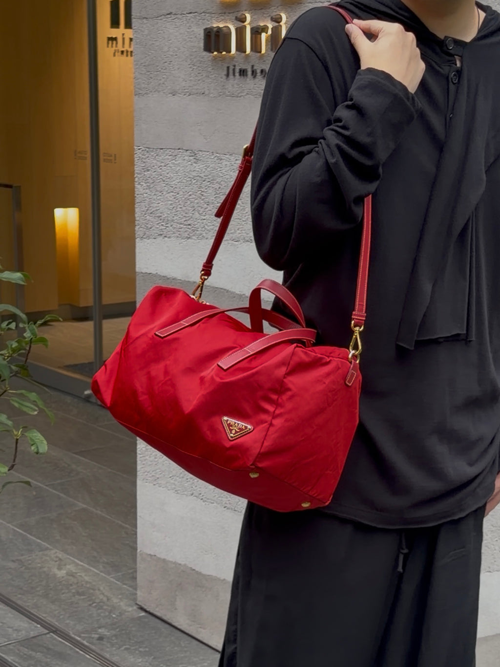 PRADA Tessuto Nylon Saffiano Leather 2way Boston Bag Rosso
