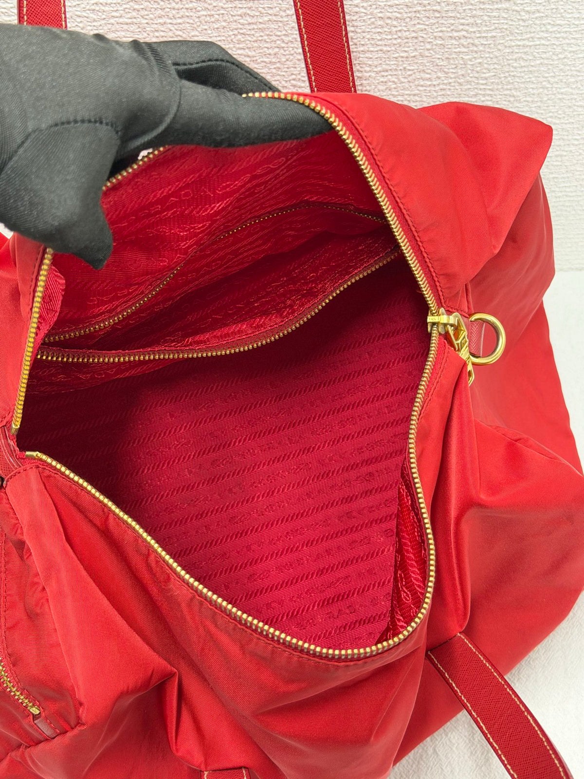PRADA Tessuto Nylon Saffiano Leather 2way Boston Bag Rosso
