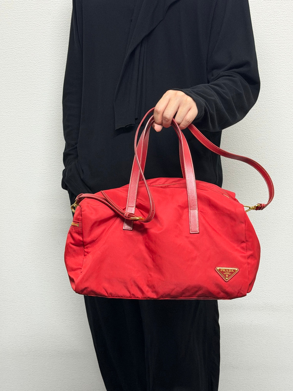 PRADA Tessuto Nylon Saffiano Leather 2way Boston Bag Rosso