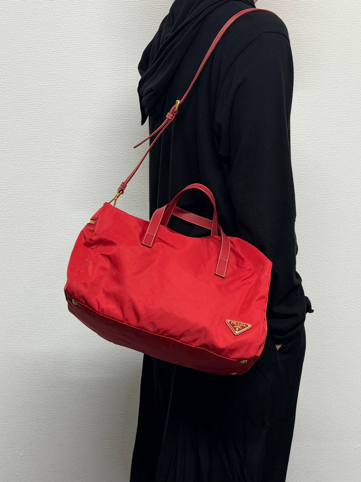 PRADA Tessuto Nylon Saffiano Leather 2way Boston Bag Rosso