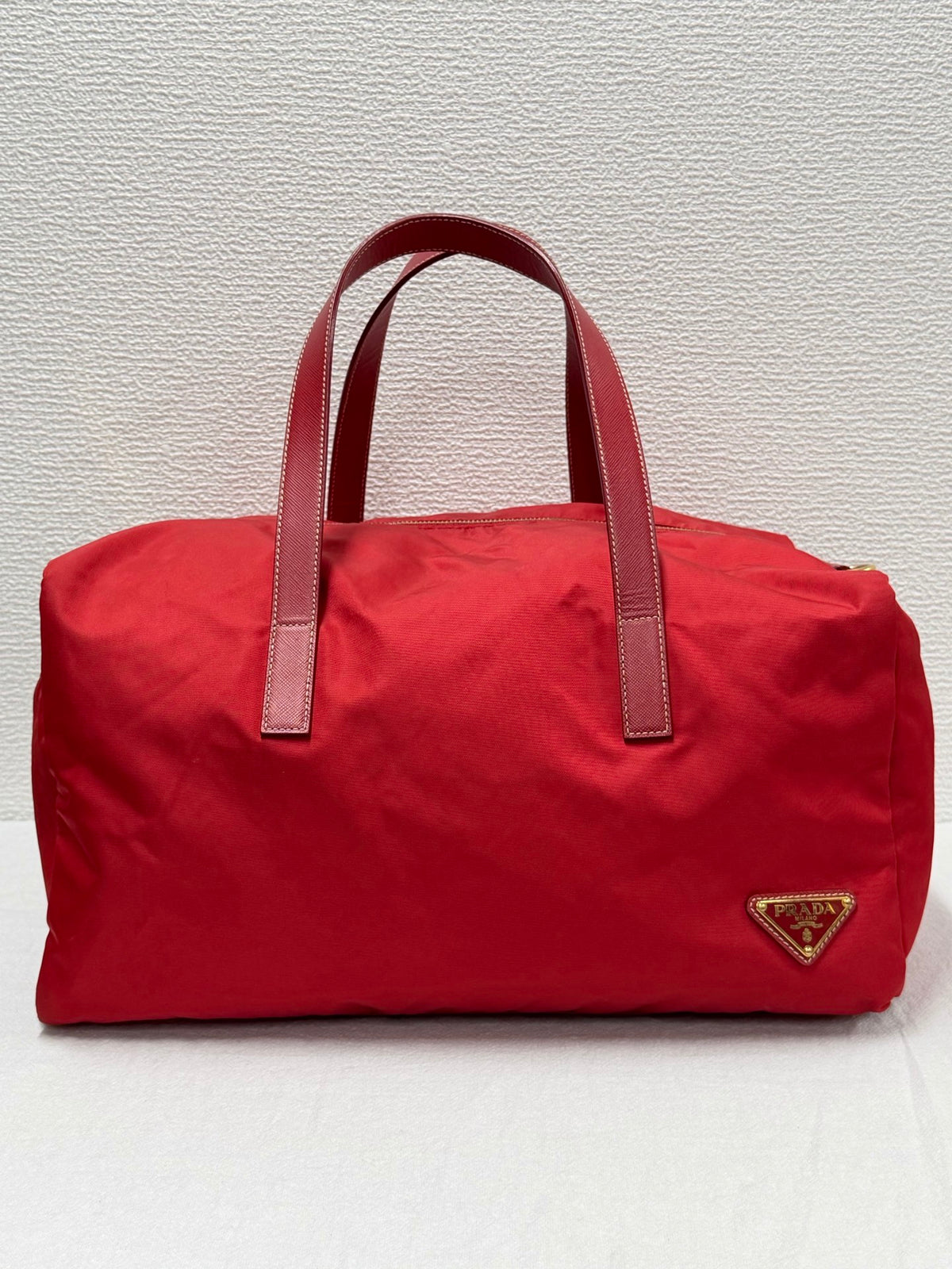 PRADA Tessuto Nylon Saffiano Leather 2way Boston Bag Rosso
