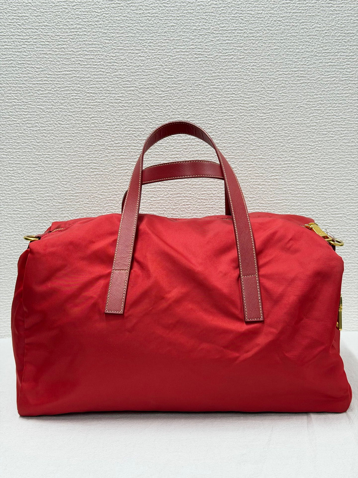 PRADA Tessuto Nylon Saffiano Leather 2way Boston Bag Rosso