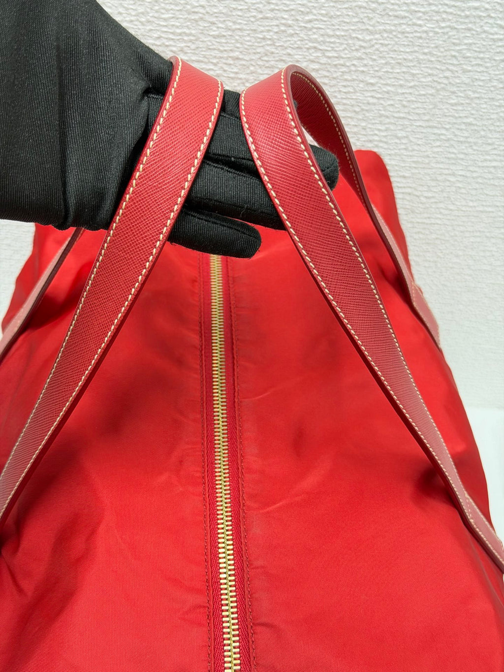 PRADA Tessuto Nylon Saffiano Leather 2way Boston Bag Rosso