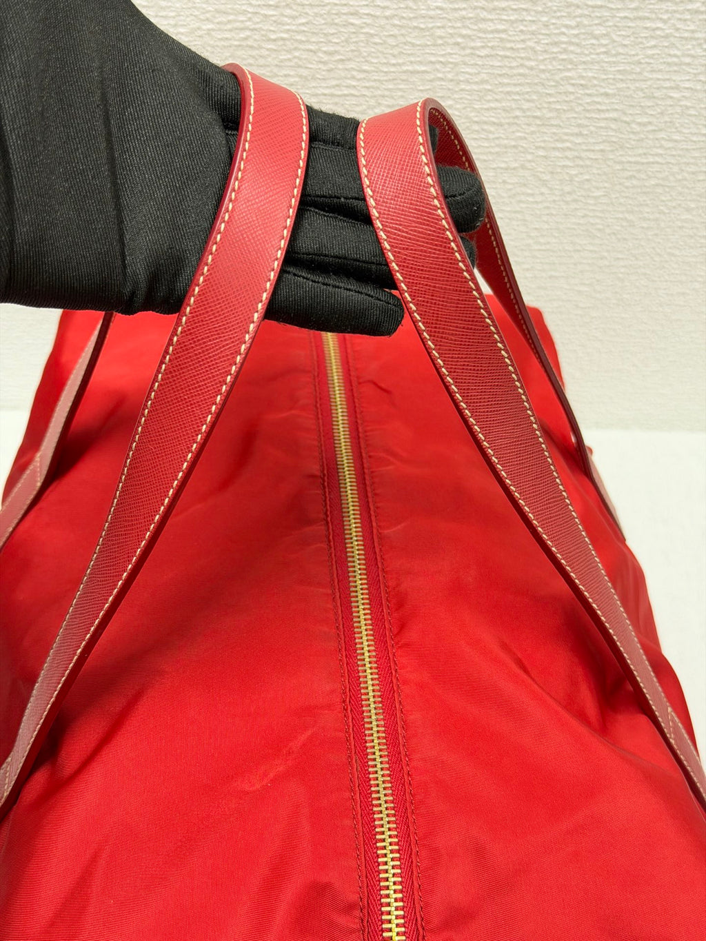PRADA Tessuto Nylon Saffiano Leather 2way Boston Bag Rosso