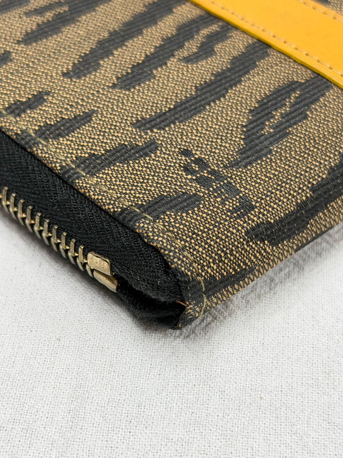 FENDI Vintage Tiger Print Canvas Pochette Bag with Yellow Leather Trim