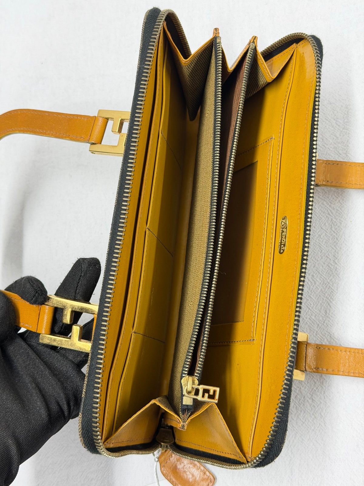 FENDI Vintage Tiger Print Canvas Pochette Bag with Yellow Leather Trim