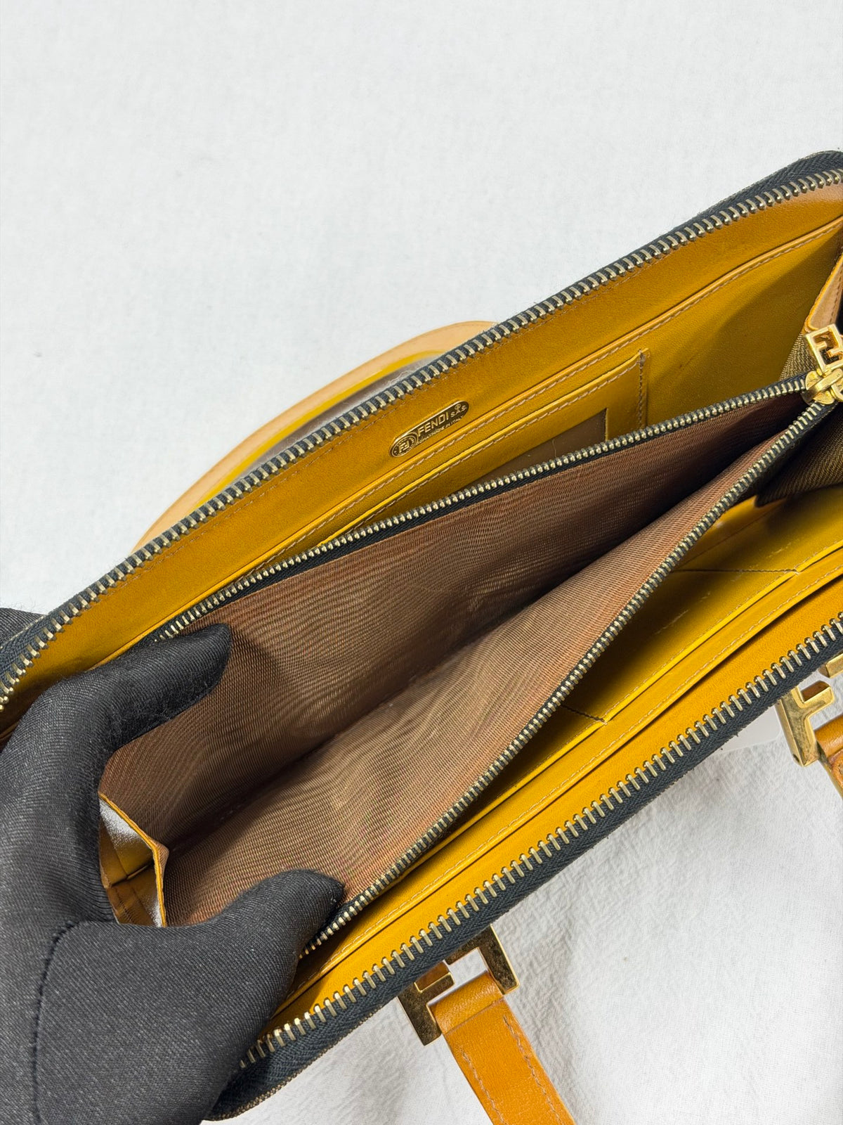 FENDI Vintage Tiger Print Canvas Pochette Bag with Yellow Leather Trim