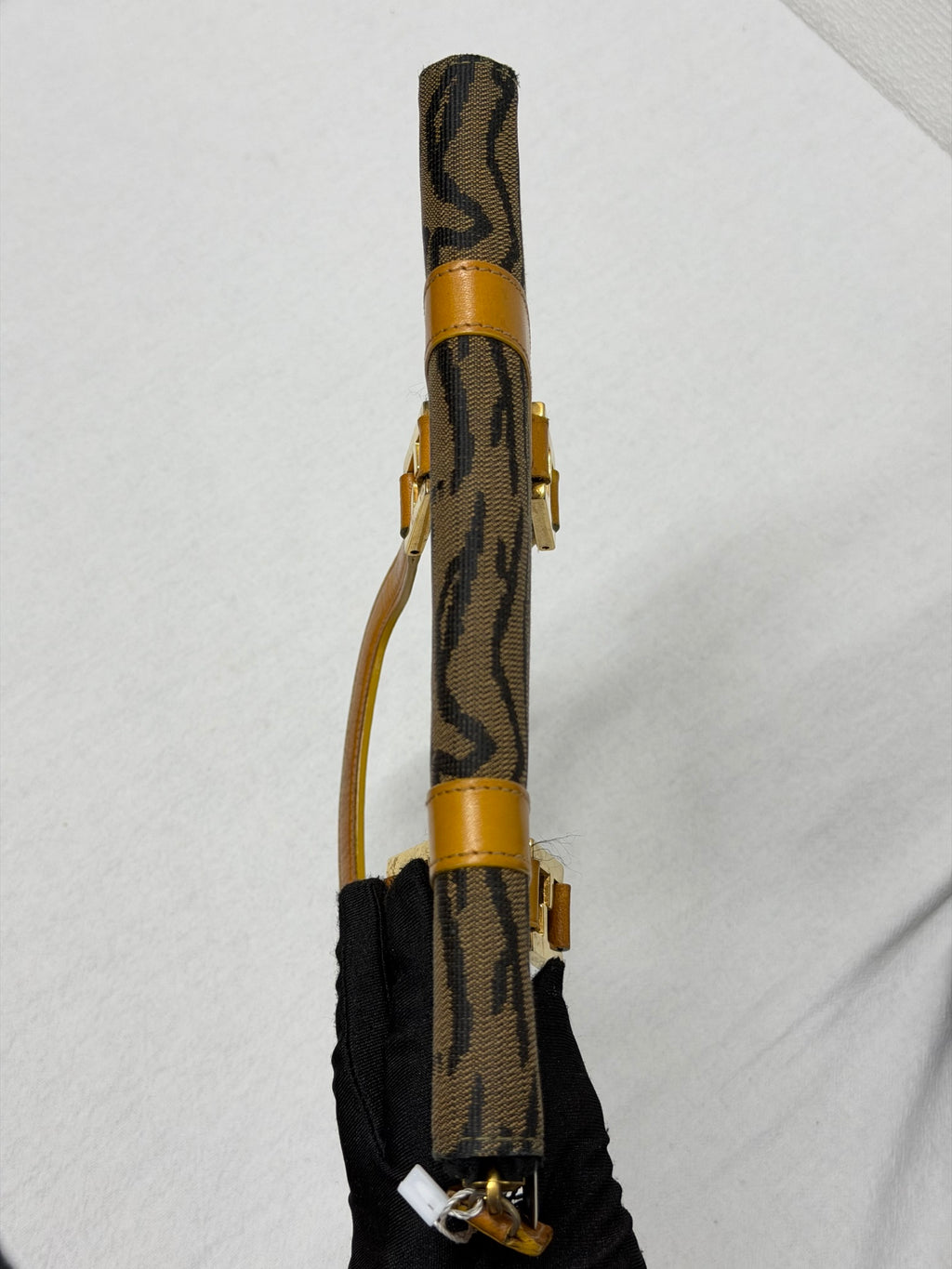 FENDI Vintage Tiger Print Canvas Pochette Bag with Yellow Leather Trim