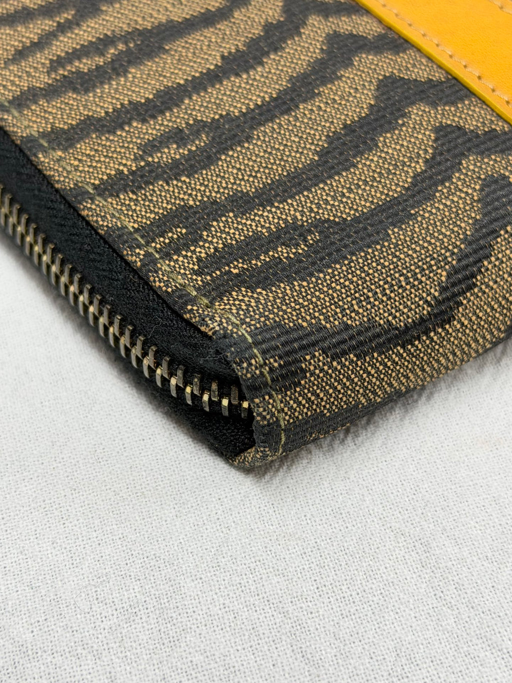 FENDI Vintage Tiger Print Canvas Pochette Bag with Yellow Leather Trim
