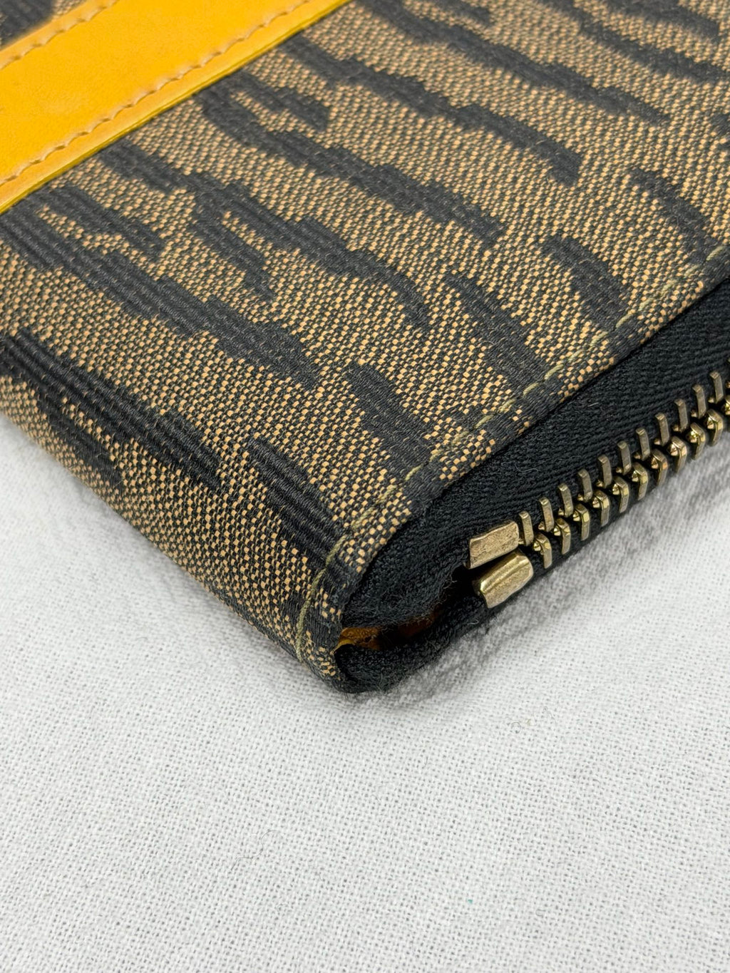 FENDI Vintage Tiger Print Canvas Pochette Bag with Yellow Leather Trim