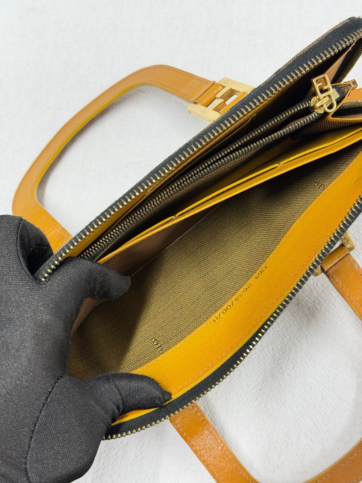 FENDI Vintage Tiger Print Canvas Pochette Bag with Yellow Leather Trim